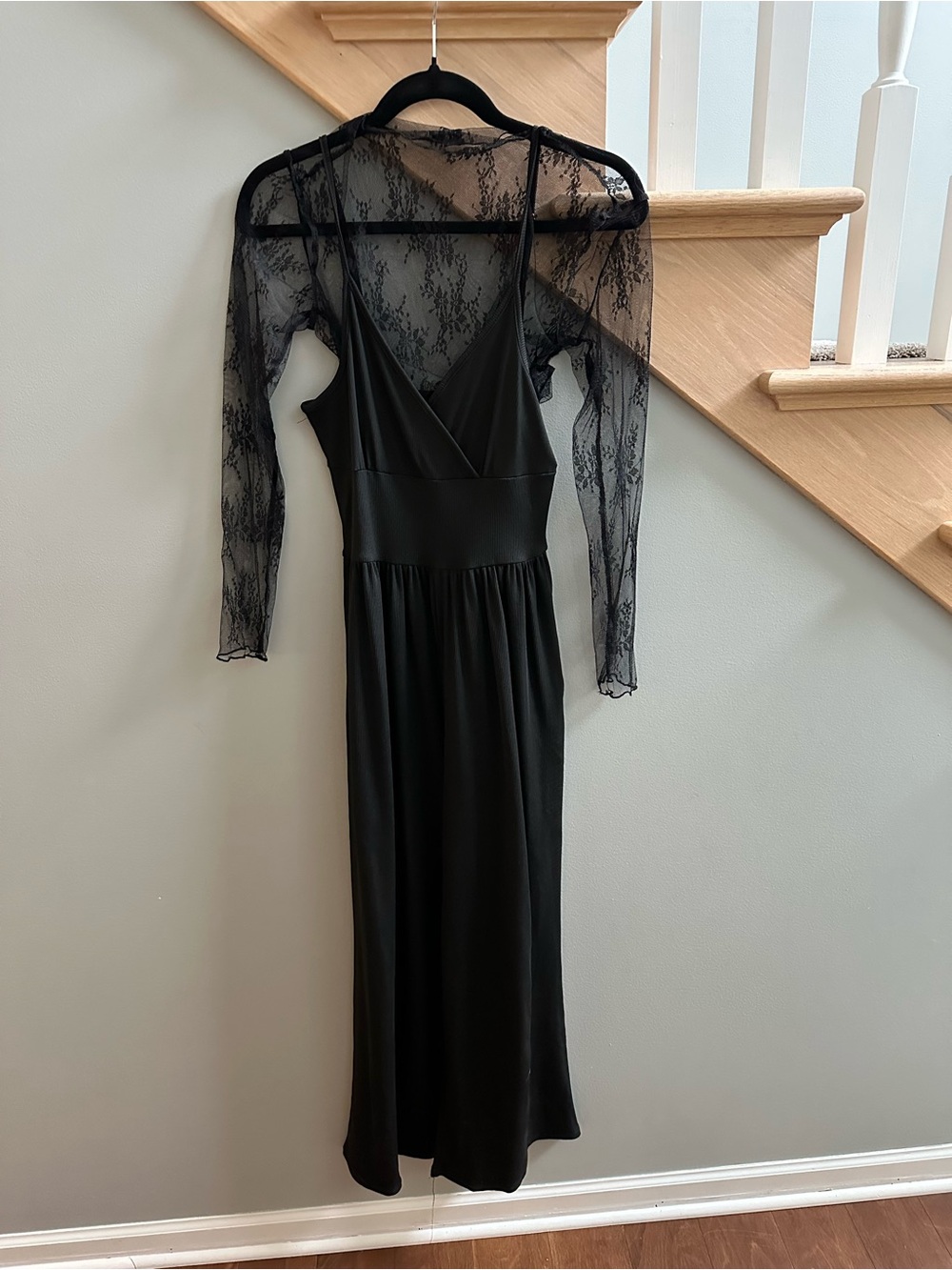 Amazon Black Lace-Sleeve V-Neck Jumpsuit
